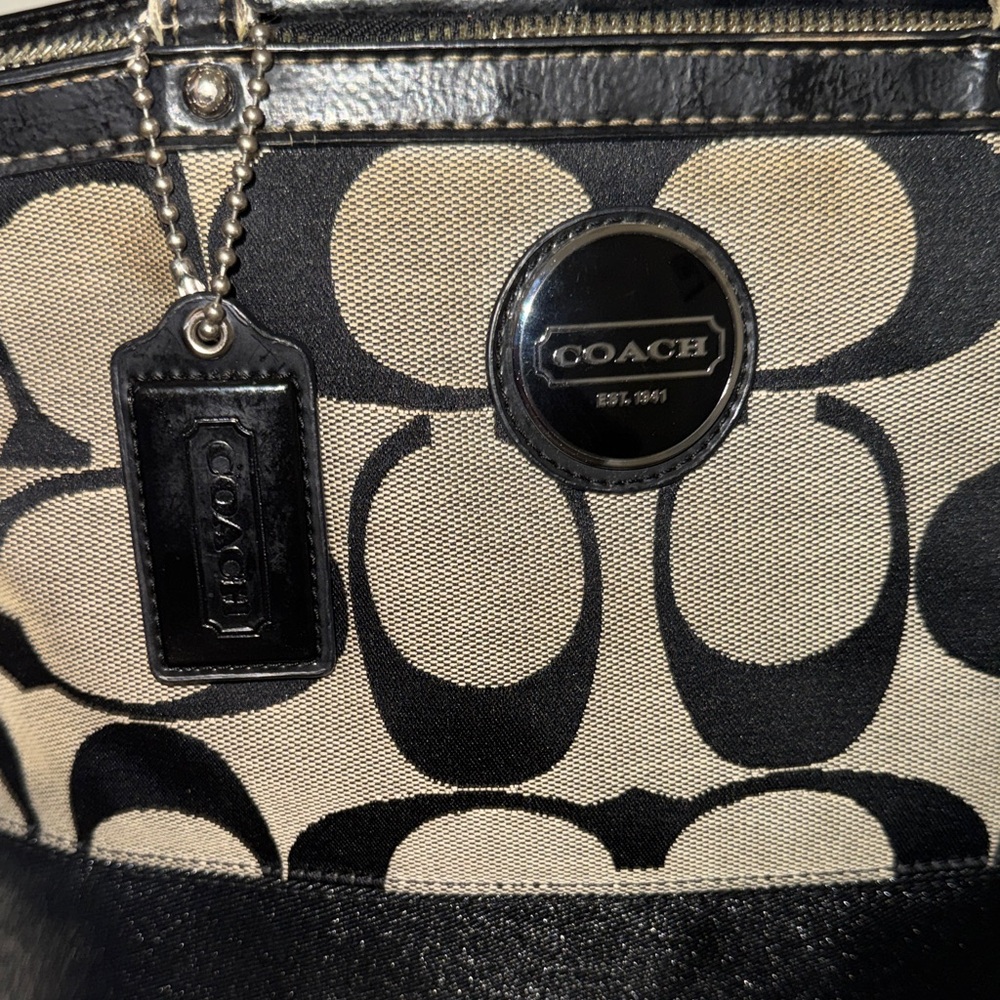 Coach Signature Black and Tan Tote - Picture 8 of 17